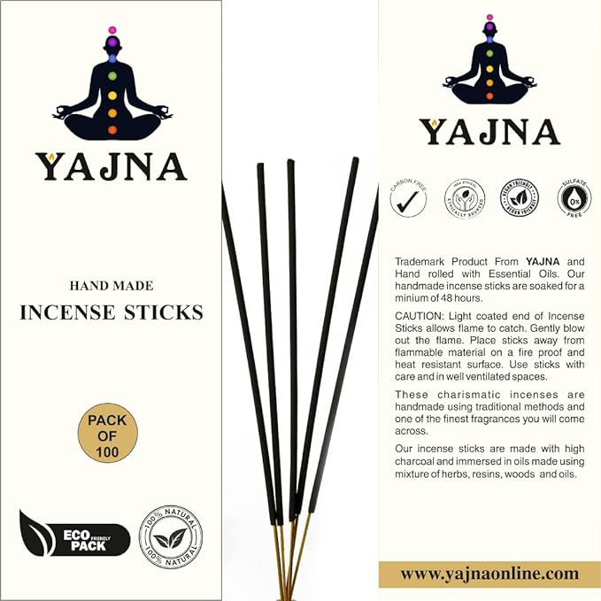 Yajna-YLANG-YLANG-Incense-Sticks 100%-Natural-Handmade-Hand-Dipped-Incense-Sticks Organic-Chemicals-Free For-Purification-Relaxation-Positivity-Yoga-Meditation The-Best-Woods-Scent (100 Sticks(150GM))