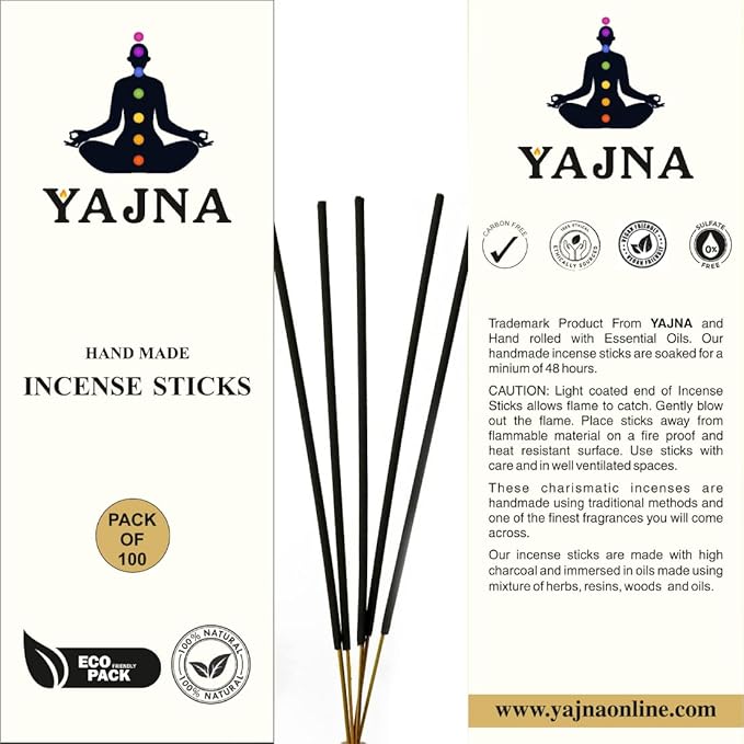 Yajna-Lemon-Grass-Incense-Sticks 100%-Natural-Handmade-Hand-Dipped-Incense-Sticks Organic-Chemicals-Free For-Purification-Relaxation-Positivity-Yoga-Meditation The-Best-Woods-Scent (100 Sticks(150GM))