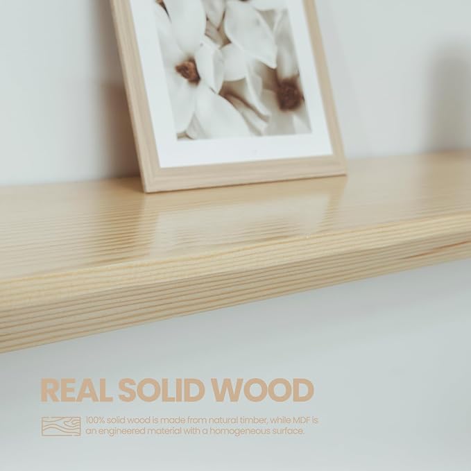 Solid Pine Wood Floating Shelves - Set of 2 (Natural Color) - 24x6.7x1.2 inch - For Bathroom, Bedroom, Living Room Walls