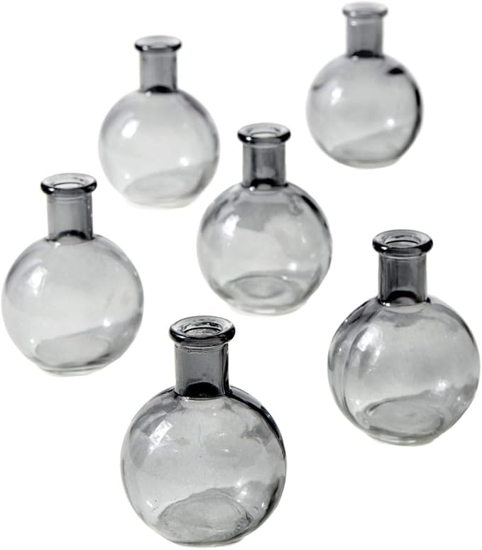 Serene Spaces Living Set of 6 Small Smoke Grey Ball Bud Vases, Transparent Glass Vases for Weddings, Events, Parties, Floral Centerpieces for Home Decor, Measures 4" Tall
