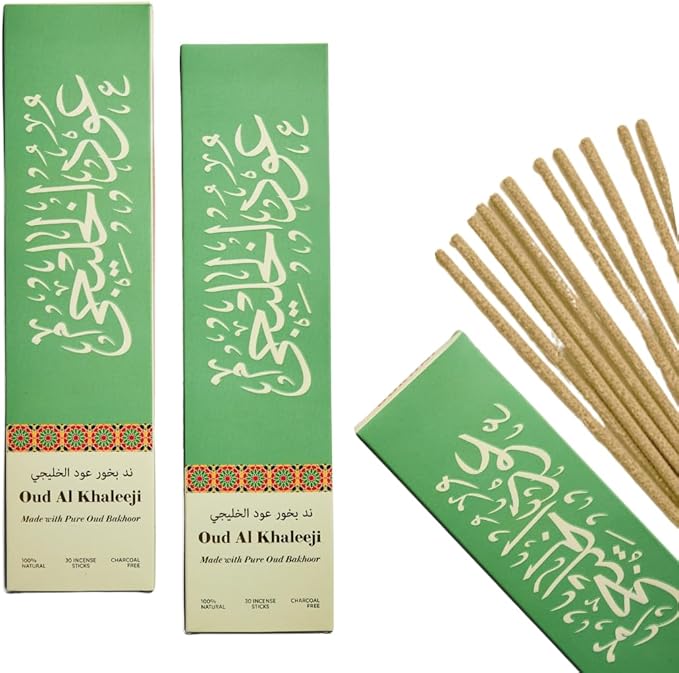 Oud Al Khaleeji Incense Sticks by Dukhni – Zesty Oudh Scent | Agarwood Arabian Charcoal Free Incense I 90 Long-Lasting Oud Sticks | Organic & Non Toxic I Relaxing Aroma for Home, Meditation, Prayer