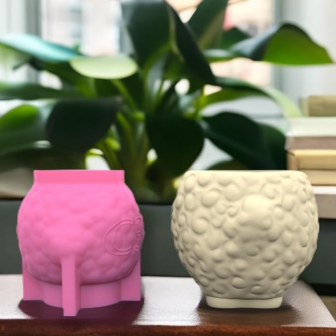 Sheep Shape Concrete Flower Pot Silicone Mold Animal Succulent Planter Pot Vase Mold Pen Holder Epoxy Resin Cement Clay Mould