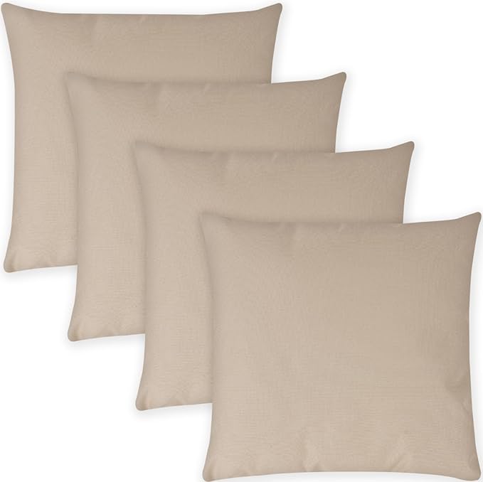 Covers & All Premium Square Throw Pillow Inserts with Covers Set of 4, 20 x 20 Inches Beige, Decorative Cushions for Couch Sofa Home Decor Office Travel UV Resistant Waterproof Soft Cushions Pillows