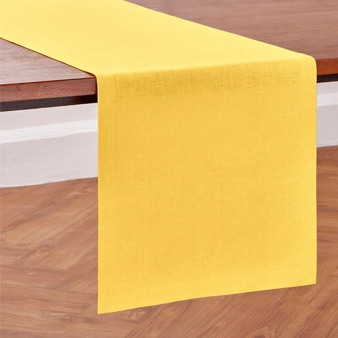 Solino Home Linen Table Runner 48 Inches - 100% Pure Linen Marigold Yellow Table Runner 14 x 48 Inch Ideal for Dresser and Coffee Tables, Spring, Easter - Diana Medium Weight