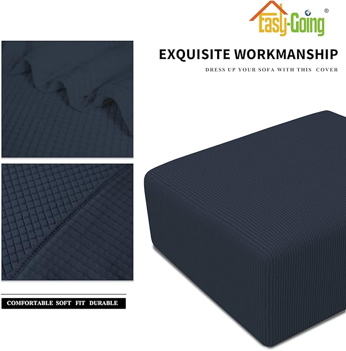 Easy-Going Stretch Square Ottoman Cover Folding Storage Stool Furniture Protector Soft Slipcover with Elastic Bottom (30x30x15inch, Dark Blue)