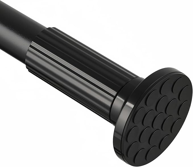 ZOCONE Tension Curtain Rod 51-128 In (4.25-10.5Ft), Shower Curtain Rod No Drilling for Bathroom, Outdoor Curtain Rods for Patio, Adjustable Spring Shower Rod Room Divider Closet Rod, Never Rust, Black