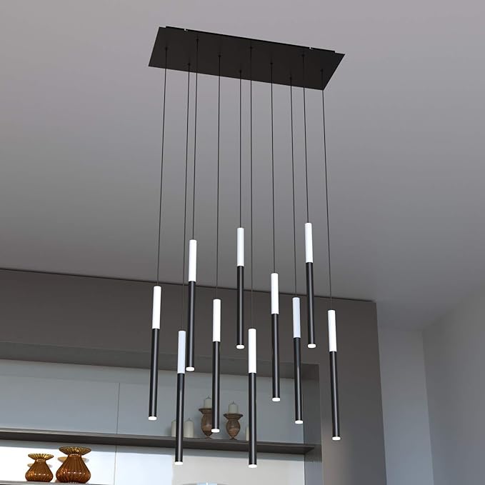 ALTAIR 10 Mini Pendant Lighting White-Black - LED Hanging Light Fixture for Kitchen Island, Bar, Foyer - Cluster Pendants - Dimmable, Adjustable Wire, Lamp Bulb Included
