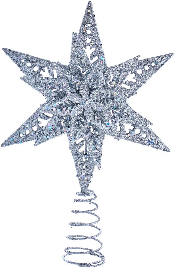 Kurt Adler 13-Inch Plastic Silver Glittered Snowflake Tree Topper