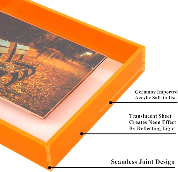 4x6 Acrylic Picture Frame Neon Floating Photo Frame for Wall Mount and Tabletop Decorative in Gallery Home Office, Neon Orange