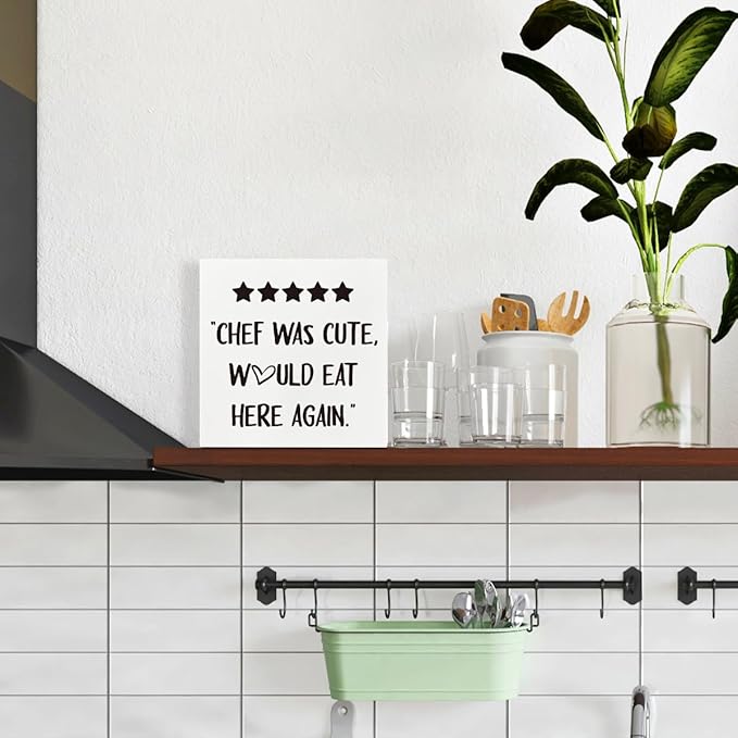 Farmhouse Kitchen Decor, Chef was Cute Would Eat Here Again Sign, Five Star Review Sign for Kitchen Wood Decoration, Funny Home Decor, Dining Room Decors, Restaurant Decors, Chef Gift