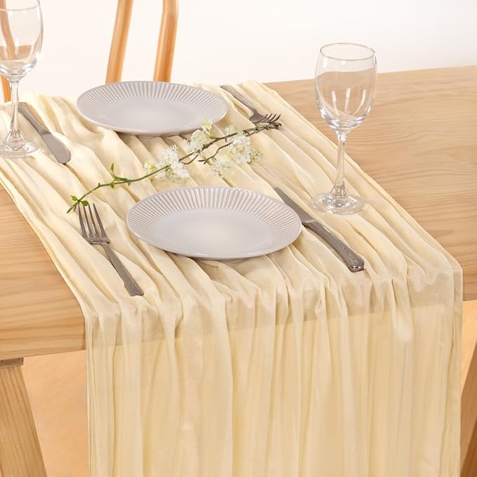MLMC Beige Cheesecloth Valentines Table Runner 10ft Cream Rustic Gauze Cheese Cloth Table Runner 35x120 Inches Sheer Cloth Centerpiece for Wedding Baby Bridal Shower Home Decor