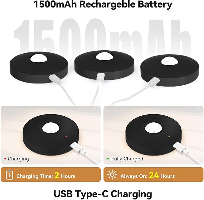 Yiliaw Rechargeable Puck Lights with Remote, 12 Pack Magnetic Under Cabinet Lighting, 1500mAh Battery Operated LED Tap Lights with Dimmer & Timmer for Kitchen, Closet, Shelf - 3 Color Temps, Black