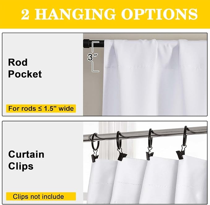 White Kitchen Curtains 36 Inch Length 2 Panels Set, Soft Solid Light Filtering Thermal Insulated Small Window Cafe Curtains for Bedroom Bathroom Living Room Basement, White, Each 40" Wx36 L