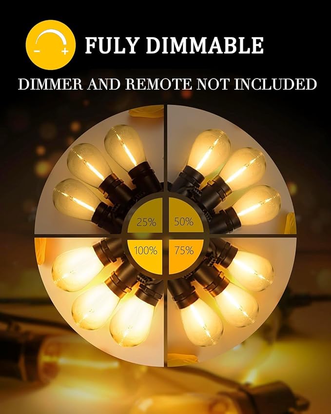 Outdoor String Lights, 50FT Patio String Lights with 27 S14 Vintage Waterproof & Shatterproof LED Bulbs, 2700K Hanging String Lights for Outside Backyard Cafe Garden Bistro Porch