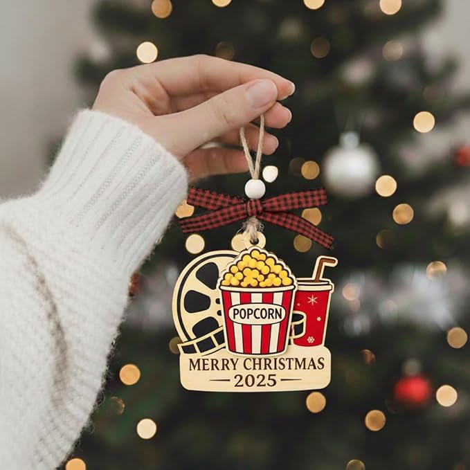Popcorn Ornament - Popcorn Ornaments Christmas Tree - Movie Christmas Ornaments - Film Ornament - Popcorns Gift for Lovers, Movie Lover Gifts for Girls, Men, Family - 2 Layers Wood Xmas 2025