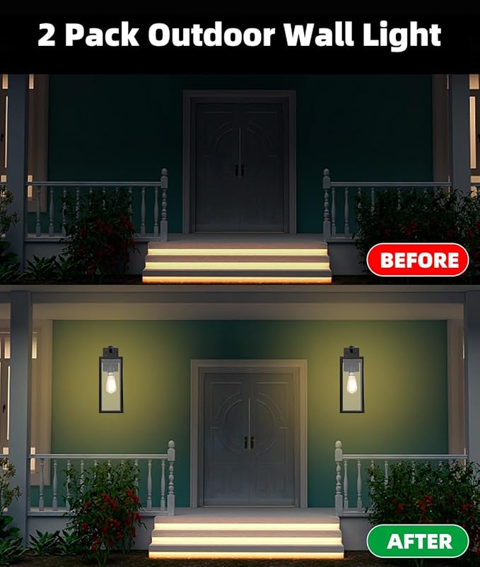 Large Size Outdoor Wall Lantern, 18 Inch Outdoor Light, Large Porch Light, Metal and Glass Outdoor Lantern Wall Light Fixture with E26 Socket, 1 Pack