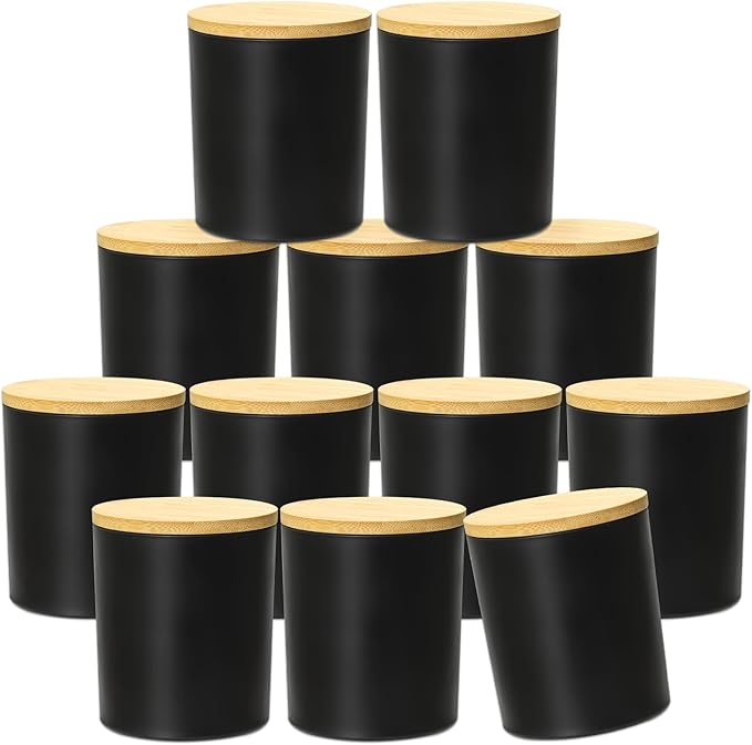 SUPMIND 12Pcs Candle Making Jars 14 fl.oz Black Empty Glass Jars Bulk with Bamboo Lids, Containers for Making Candles Vessels for Candle Business 12 14 fl.oz