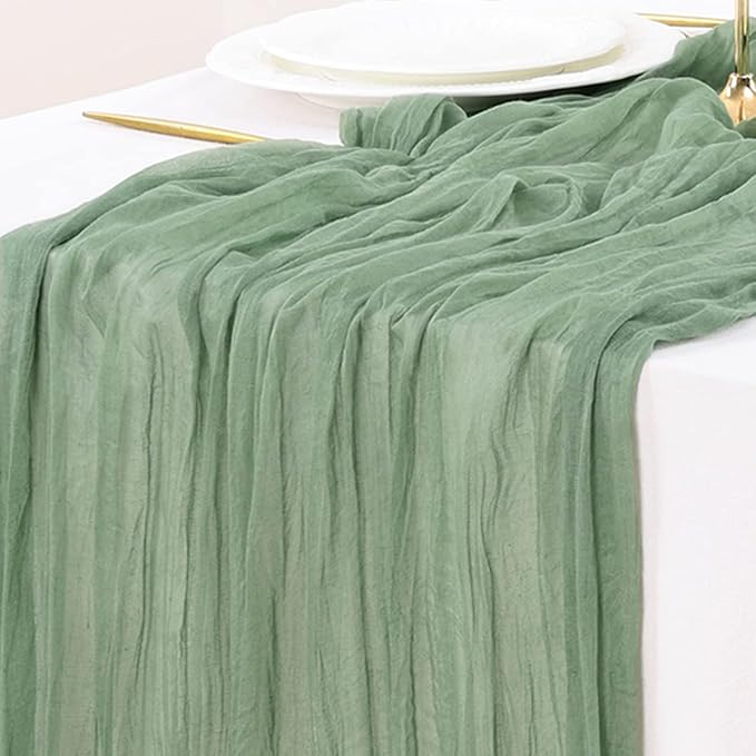Socomi 6pcs Sage Green Cheesecloth Table Runner Valentine's Day Boho Rustic Gauze 120 inch 10FT Cheese Cloth Runner for Wedding Party Baby Shower Home Decor Holiday Decorations