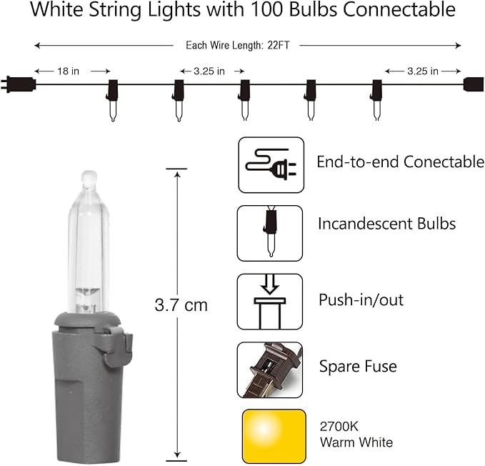 Vigdur 21ft 100 Count String Lights on Brown Wire Cord, UL Approved for Indoor/Outdoor Use, Connectable 120V Clear Outdoor Lights for Xmas Patio Home Party Garden Decor(Warm White)