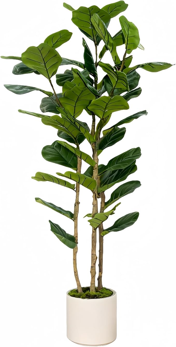 Artificial Tree with White Planter - Artificial Plants Indoor,Faux Tree Fake Floor Plant in Pot for Home Office Living Room Decor Indoor (Lyrata 5ft)