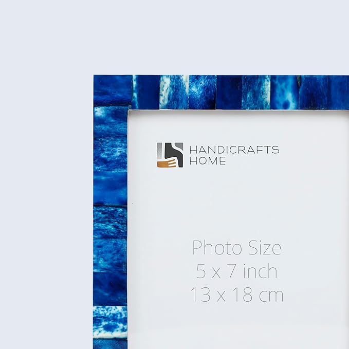 Handicrafts Home 5x7 Navy Blue Picture Frame – Handmade Photo Frame for Home Decor, Coastal Wall Decor, Modern Decor, Christmas & Winter Decor, Rustic Bone Inlay Frames Farmhouse Shelf & Living Room