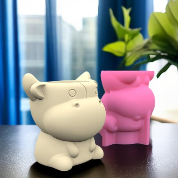 Cow Shape Concrete Flower Pot Silicone Mold Succulent Planter Vase Cement Clay Mold Plaster Epoxy Resin Pen Holder Mould