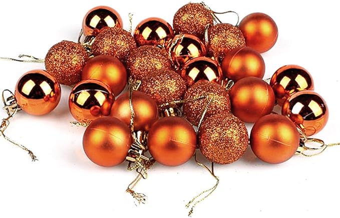 ALIMITOPIA 24pcs Christmas Ball Baubles 1.2 inches Shatterproof Plastic Hanging Balls Pendant for Tiny Xmas Tree Decoration (Tiny Size;Brown)