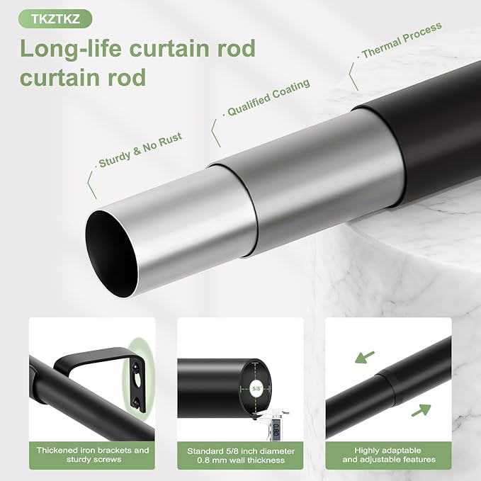 Sturdy Durable Curtain Rod:Black Curtain Rods for Windows 18-45 Inch,Adjustable Heavy Duty Curtains Rod for Bedroom/Kitchen/Dorm/Apartment/Door,Small Modern Decorative Drapery Rods (All-Metal)
