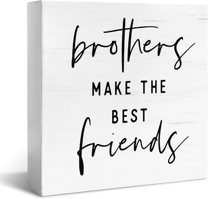 JXREQ Kids Boy Nursery Wall Desk Decor Wood Box Sign, Brothers Make The Best Friends Signs, Boys Bedroom Bathroom Playroom Toddler Classroom Decor, 5x5 Inch