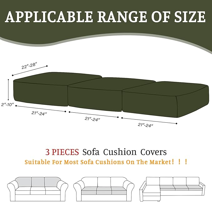 Sectional Couch Covers for Sofa Cushion L Shaped Couch Cover Washable Soft Couch Cushion Covers Stretch Sofa Slipcovers(3-Piece for Sofa Seat or Backrest, Green)