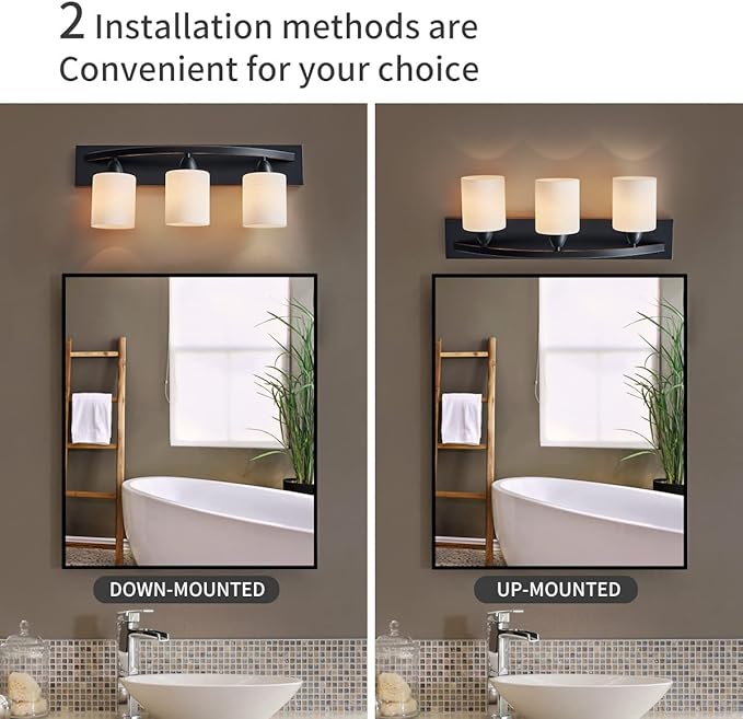 ANJIADENGSHI Bathroom Vanity Light Fixtures, Oil Rubbed Bronze Wall Mount Lighting, Modern Wall Sconce with White Glass Shade, Bathroom Lights Over Mirror