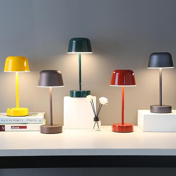Rechargeable Table Lamp, Yellow Mushroom Table Lamp with USB Port, Battery Operated Touch Small Lamp for Nightstand, Bedside, Bedroom, Living Room, Dining Room