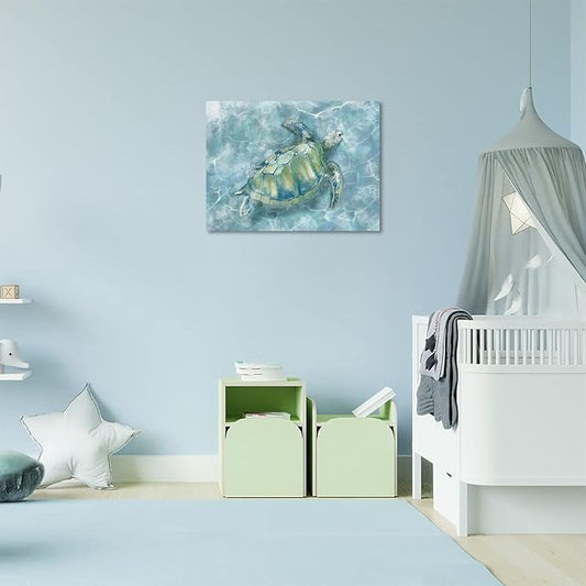 YJYart Canvas Wall Art for Bedroom Sea Turtle Wall Decor Pictures for Wall Blue Artwork Pictures Green Turtle Wall Decorations for Bathroom Bedroom Home Office 24 x 36 inches