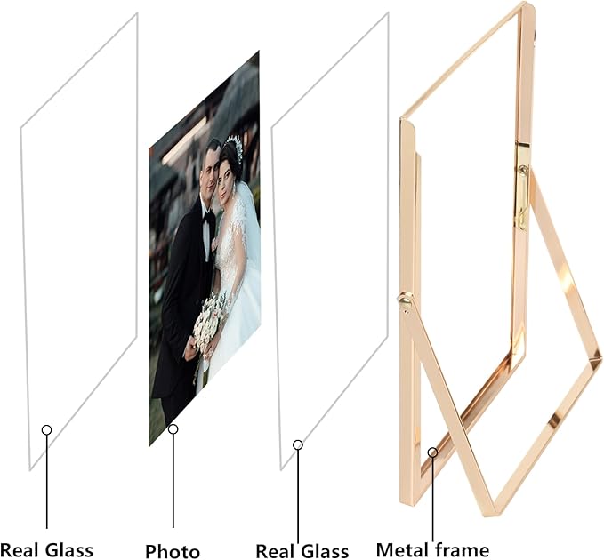 Gold 10x12" Floating Frame for Picture(5x7'',7x9'',8x10''),Adjustable Tabletop/Shelf floating picture frame 8x10'',Classy Gift Choice for Wedding,Thanksgiving,Christmas,Home or Office Decor