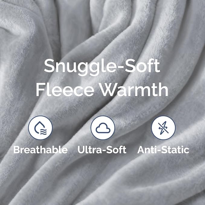 Ultra Soft Fleece Blanket Throw Size - Flannel Fleece Luxury Throw Blanket - Lightweight for Couch Bed Chair - Thick, Warm and Breathable - All Season Cozy Fuzzy, Anti-Static Microplush Bedding, Grey