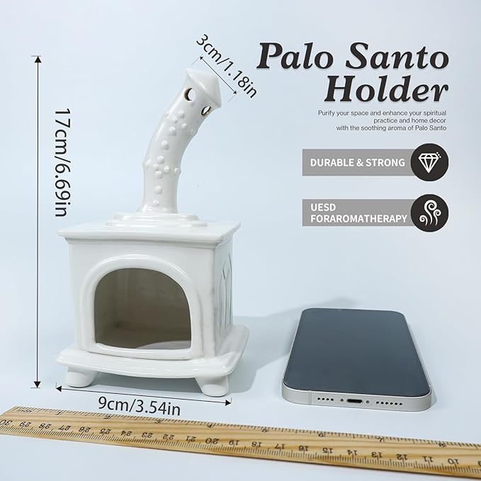 Handmade White Ceramic Fireplace Palo Santo Holder &Sage/Cone Incense Dish for Energy Cleansing Zen Meditation Altar Decor for Yoga Spa | Mindfulness Aromatherapy Gift for Women Anxiety Relief