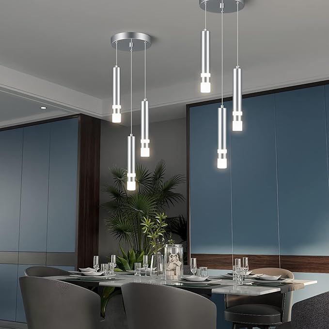 Modern Pendant Light Kitchen Fixture Dimmable LED Chrome Mini Pendant Lighting fo Kitchen Island Bedroom Bedside Table Small Pendant Lights (3-Light)