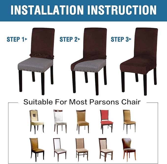 H.VERSAILTEX Velvet Dining Chair Covers Stretch Chair Covers for Dining Room Set of 6 Parson Chair Slipcovers Chair Protectors Covers Dining, Soft Thick Solid Velvet Fabric Washable, Brown