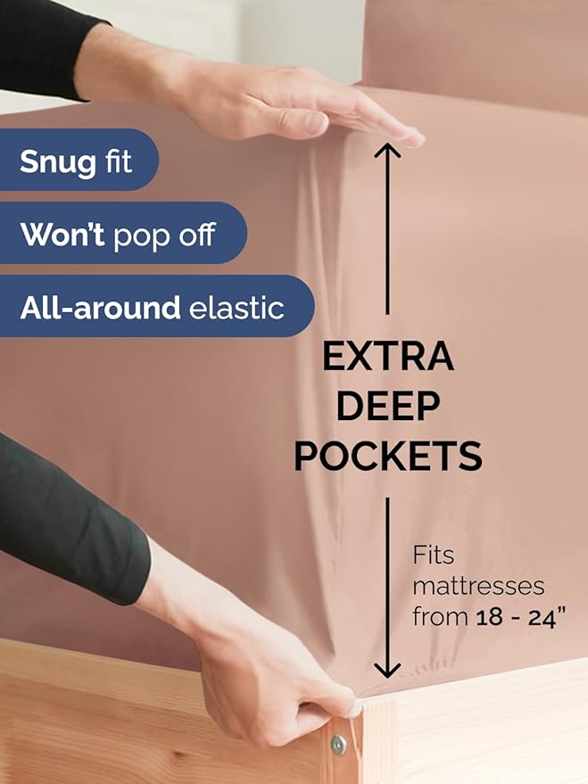 Extra Deep Split King Sheet Set - 7 Piece Breathable & Cooling Sheets - Hotel Luxury Bed Sheets Set - Easy & Secure Fit - Soft, Wrinkle Free & Comfy Sheets Set - Mauve Sheet Set w/Extra Deep Pockets