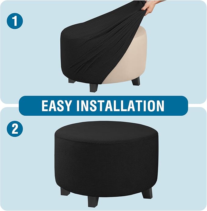 H.VERSAILTEX Ottoman Cover Stretch Ottoman Slipcover Round Ottoman Storage Cover Folding Stool Covers Furniture Protector Cover for Footrest Ottoman Fit Dia 30" - 41", Black