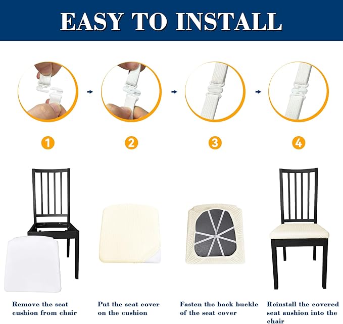 Dining Chair Seat Covers, Washable Dining Room Chair Seat Covers Set of 6, Removable Kitchen Seat Covers Chair Covers for Dining Chairs