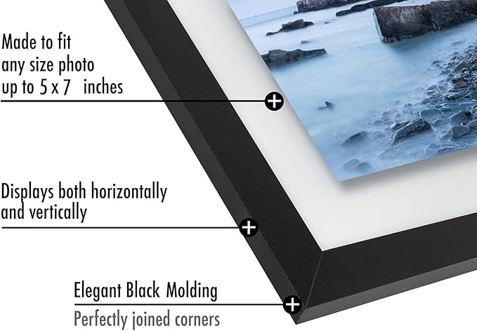 Americanflat 5x7 Floating Picture Frame with Polished Crystal-Clear Glass - Use as 5x7 Picture Frame or Display 3x5 Photo - Signature Float Collection - Photo Frames for Wall Display - Black
