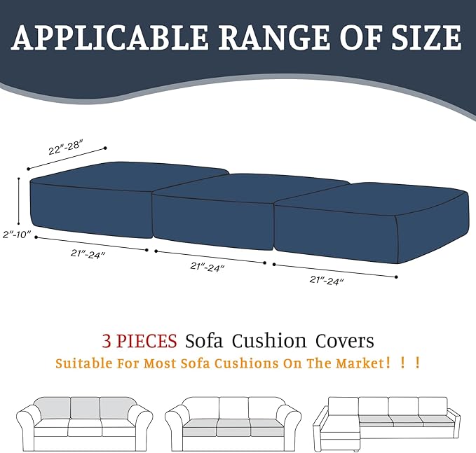 Sectional Couch Covers for Sofa Cushion L Shaped Couch Cover Washable Soft Couch Cushion Covers Stretch Sofa Slipcovers(3-Piece for Sofa Seat or Backrest, Navy)