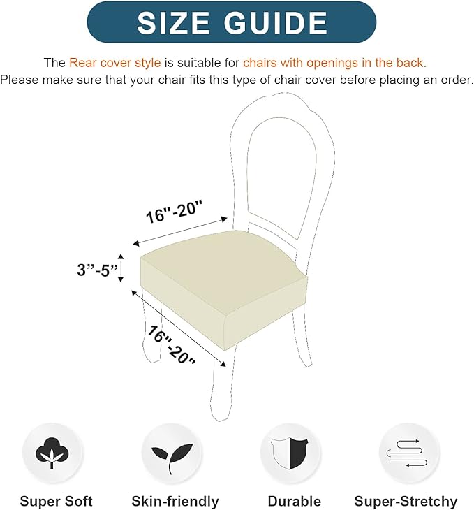 Genina Waterproof Seat Covers for Dining Room Chair Covers Waterproof Dining Chair Covers (4 PCS-Rear-gapped, White)