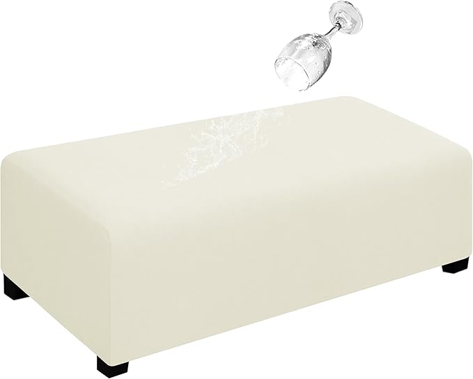 Easy-Going 100% Dual Waterproof Stretch Ottoman Cover Rectangle Folding Storage Stool Furniture Protector Soft Slipcover for Living Room with Elastic Bottom (XX Large, Ivory)