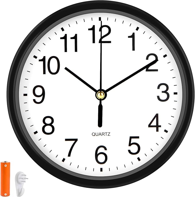 Silent Wall Clock Non Ticking, 6 Inch Wall Clocks Battery Operated, Small Analog Clock for Bedroom Home Office Kitchen Bathroom School, Easy to Read(Black)