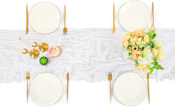 12 Pack White Cheesecloth Table Runner,10FT Gauze Boho Long Christmas Cheesecloth Tablerunners 20x120inch Rustic Cheese Cloth Table Runners for Wedding Party Bridal Shower,Table Decorationsa