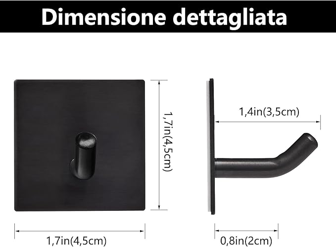 Heavy Duty Adhesive Hooks, Stick on Wall Adhesive Hangers, Strong Stainless Steel Holder, Self Adhesive Hooks for Kitchen Bathroom Home Door Towel Coat Key Robe 4 Packs Black