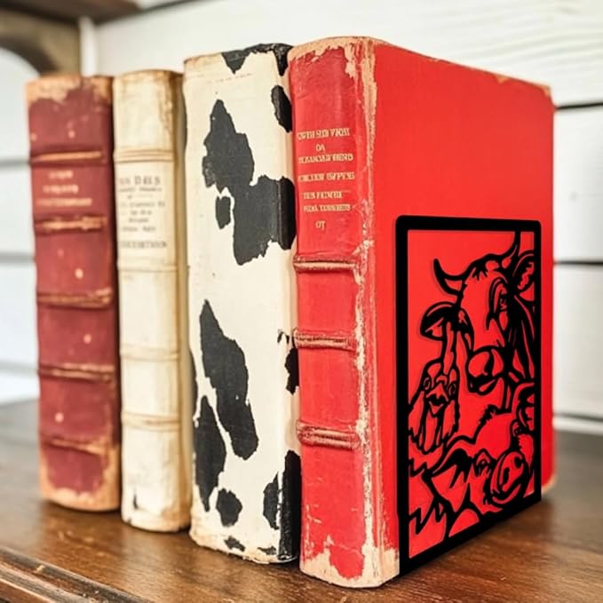 Peacoblue Metal Bookends for Shelves, Modern Decorative Heavy Duty Study Book Support Stoppers for Office, Desk, Shelf, Room 5.3"x4.3"x7.9" Cast Iron Simple Tall Bookends, 1 Pair (Farm Animals)
