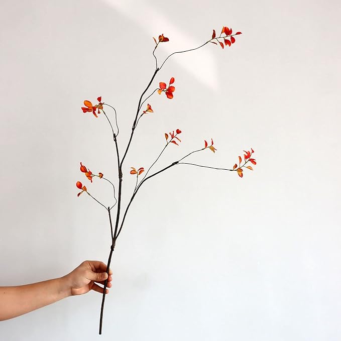 3Pcs 38.8" Faux Fall Plant Stems and Branches for Vase,Artificial Tree Branches and Twigs for Decoration (Orange Leaves & Brown Stem)